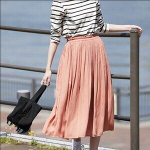 Uniqlo Pink Midi Skirt Full Gathered Lined w/Pockets